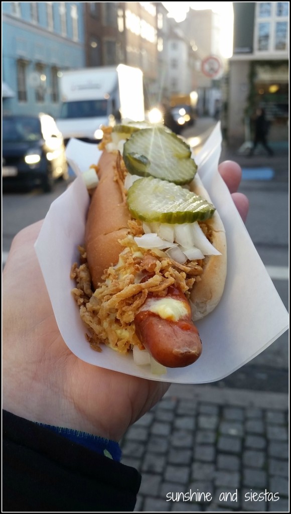 Danish hot dogs typical lunch in Copenhagen